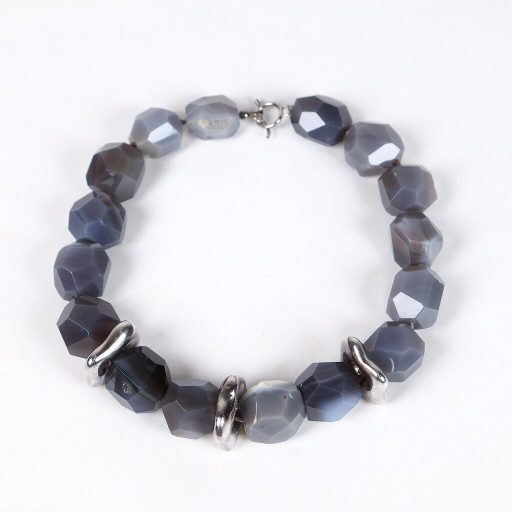 Lace Blue Gray Agate Chunk Necklace
