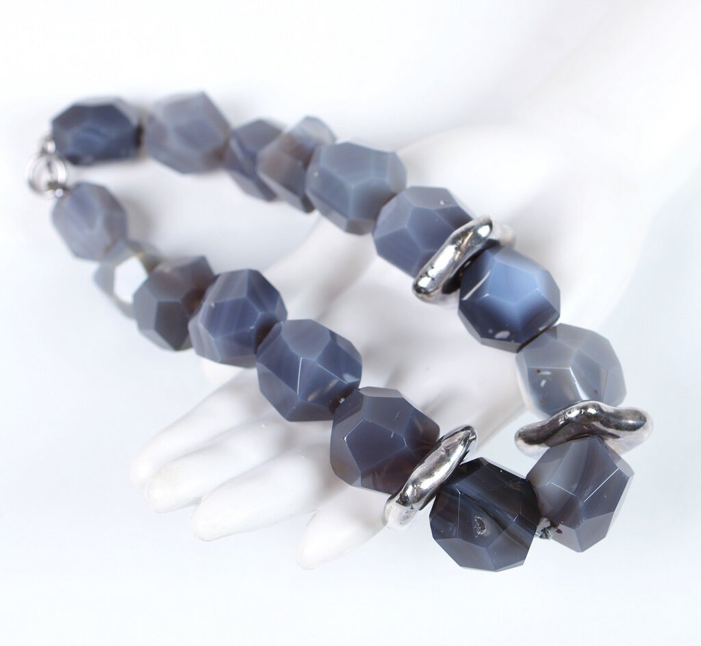 Lace Blue Gray Agate Chunk Necklace