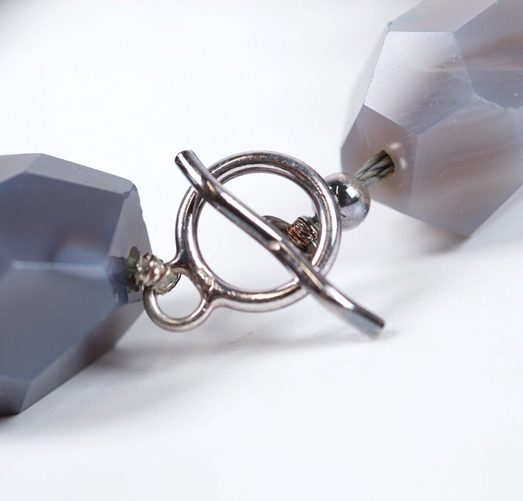 Lace Blue Gray Agate Chunk Necklace