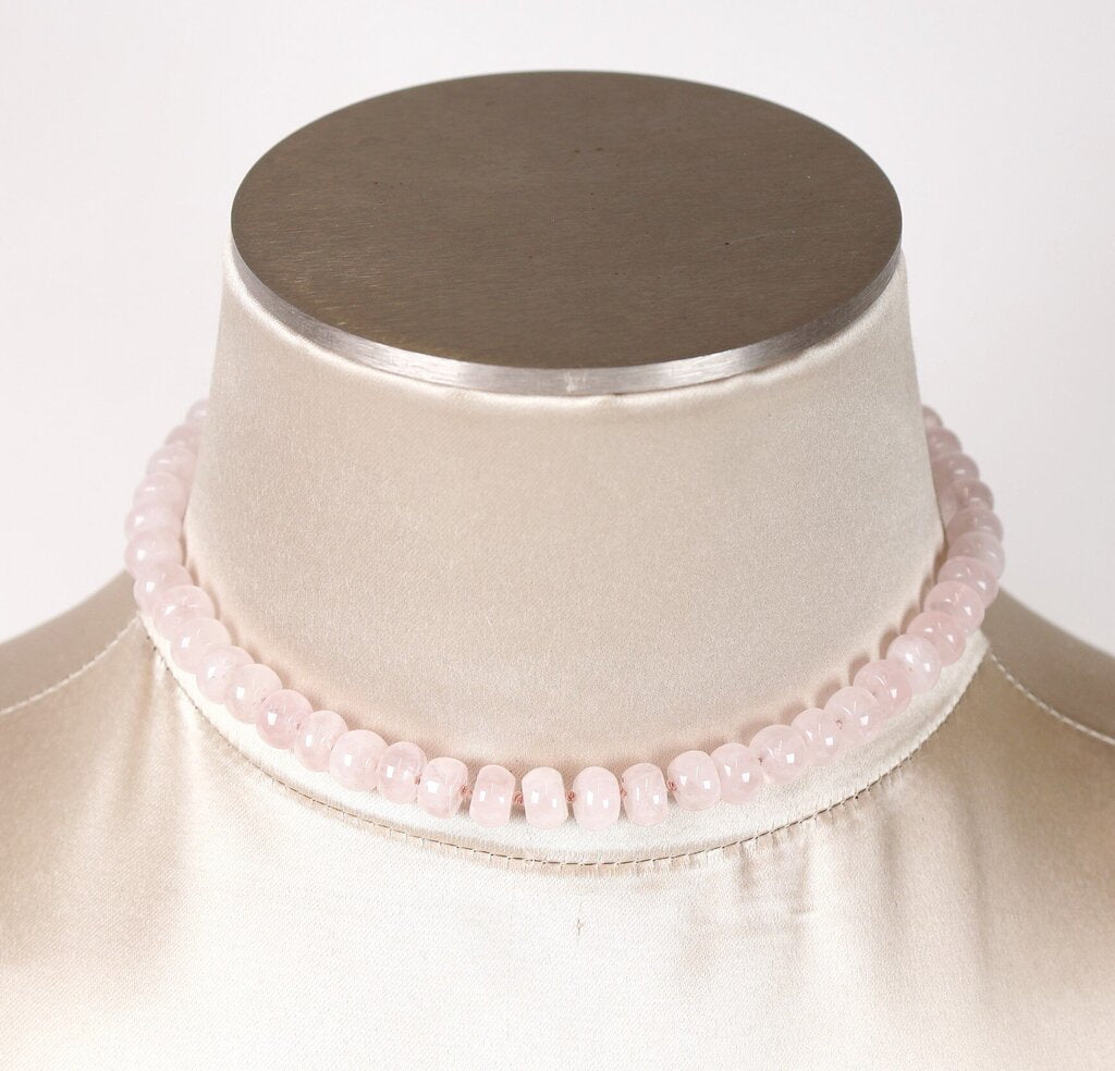 9K Gold and Rose Quartz Bead Necklace