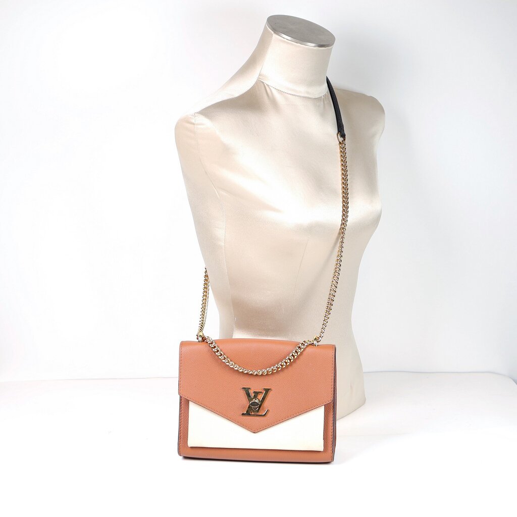 Brown and Cream "Lock Me" Leather Bag