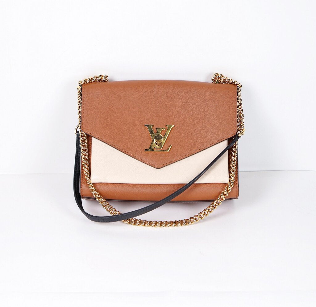 Brown and Cream "Lock Me" Leather Bag