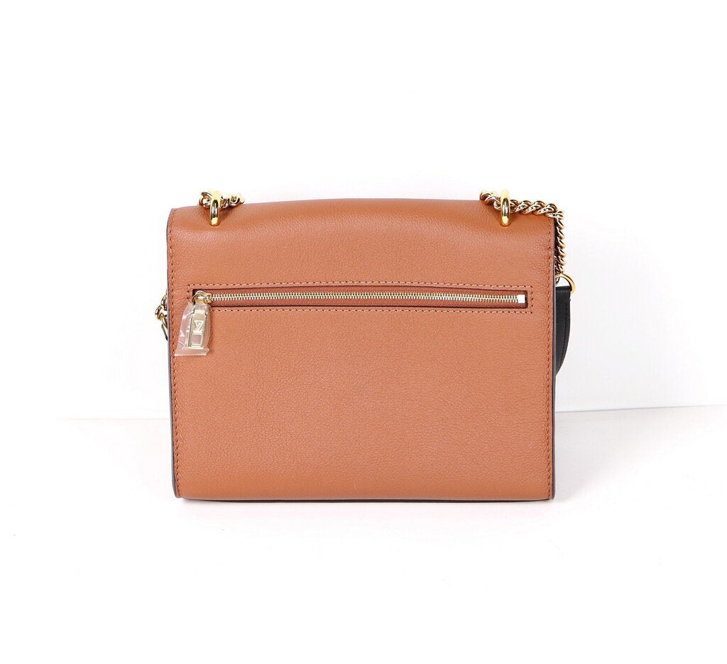 Brown and Cream "Lock Me" Leather Bag