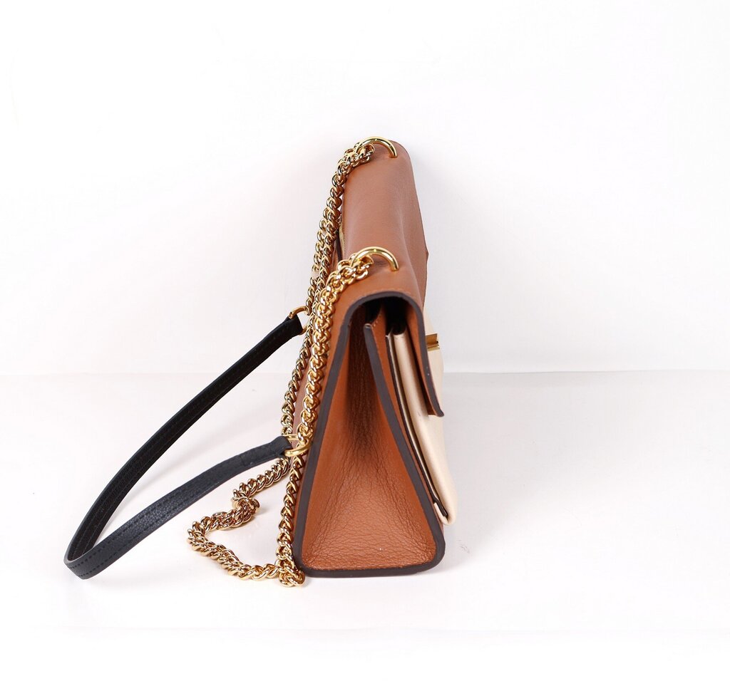 Brown and Cream "Lock Me" Leather Bag