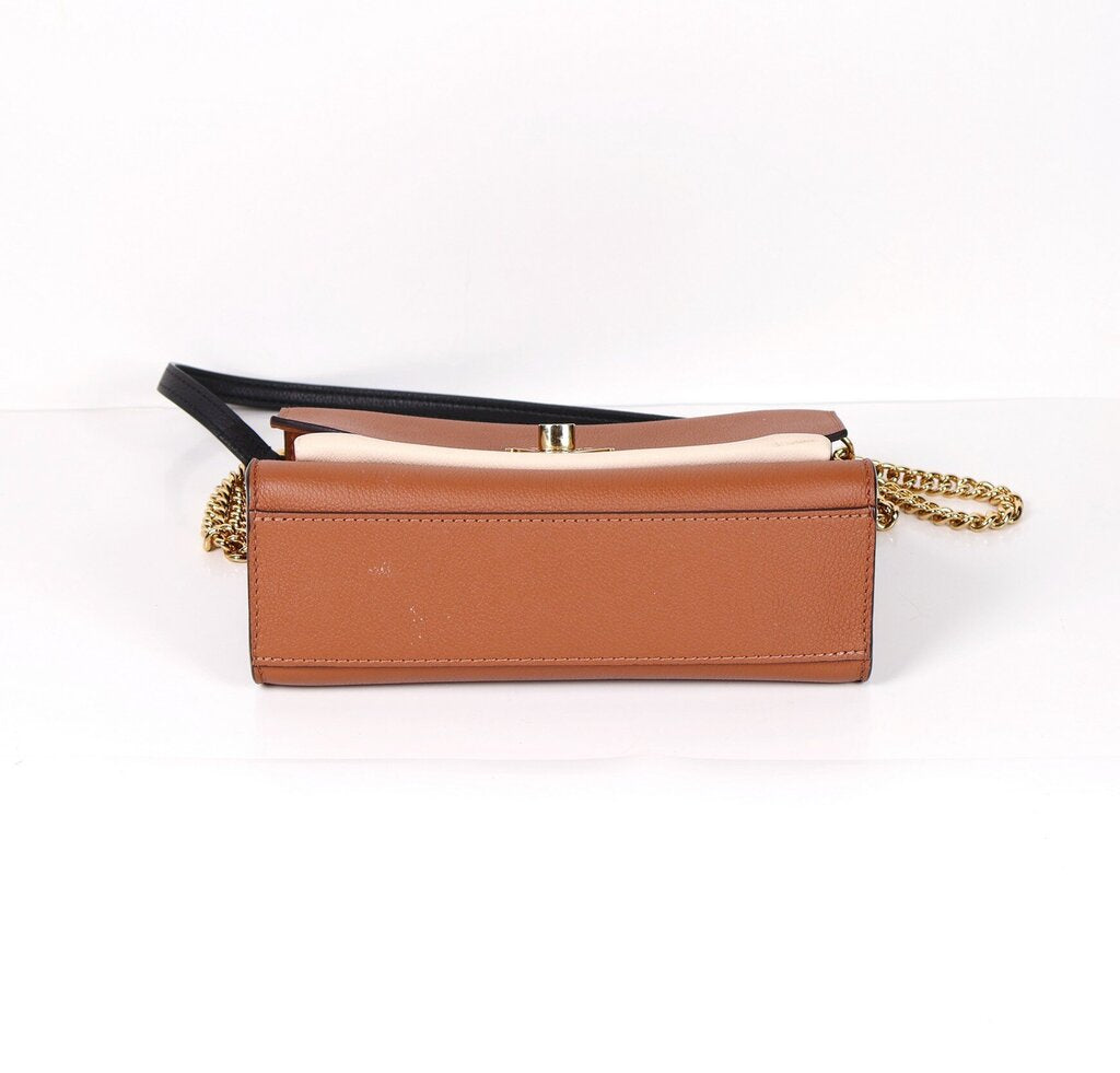 Brown and Cream "Lock Me" Leather Bag