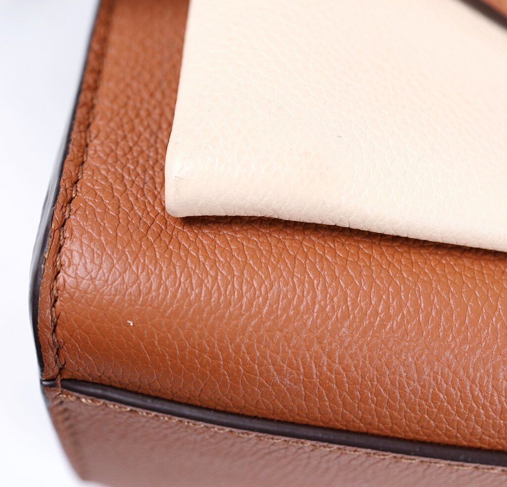Brown and Cream "Lock Me" Leather Bag