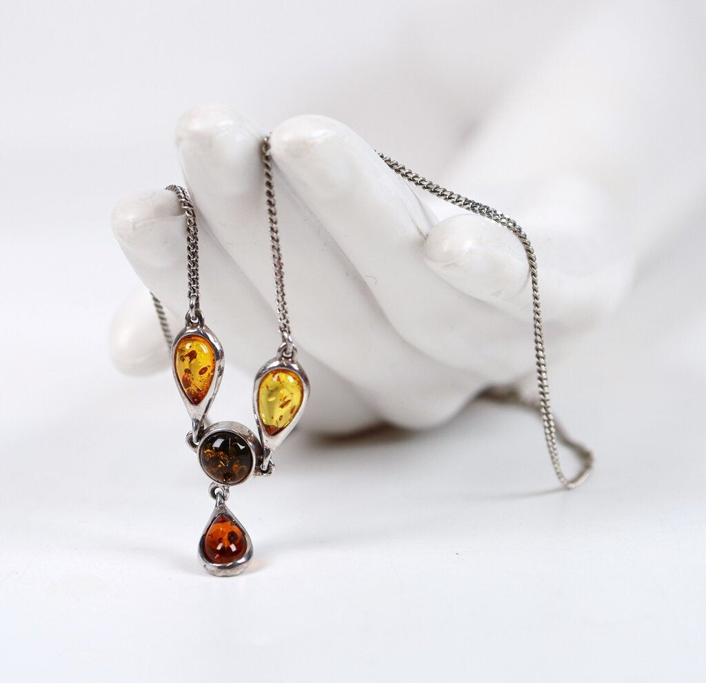Sterling Amber and Resin Necklace