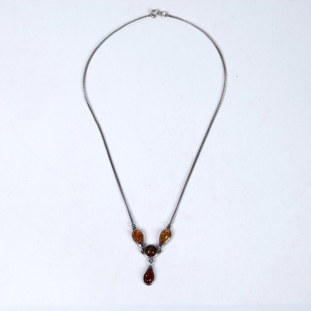 Sterling Amber and Resin Necklace