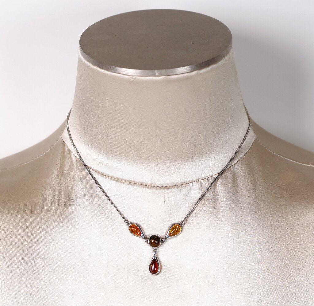 Sterling Amber and Resin Necklace