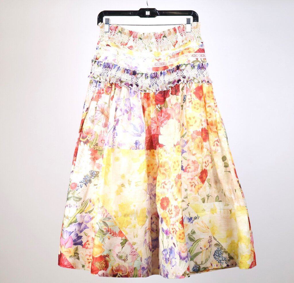 Multicolor Silk/Linen Floral Long Skirt (2/M)