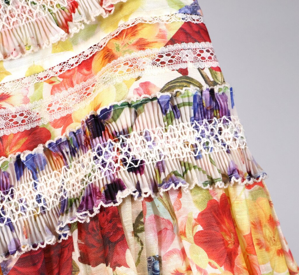 Multicolor Silk/Linen Floral Long Skirt (2/M)