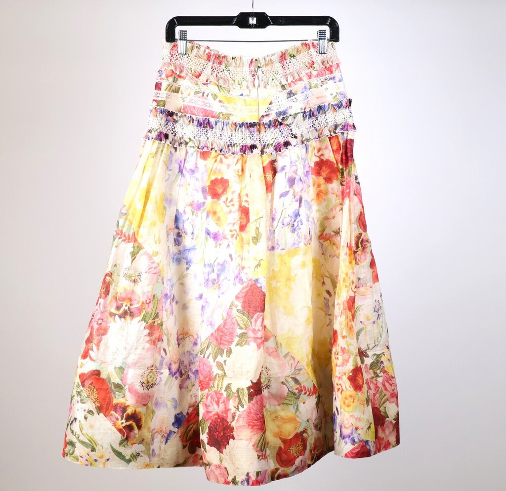 Multicolor Silk/Linen Floral Long Skirt (2/M)