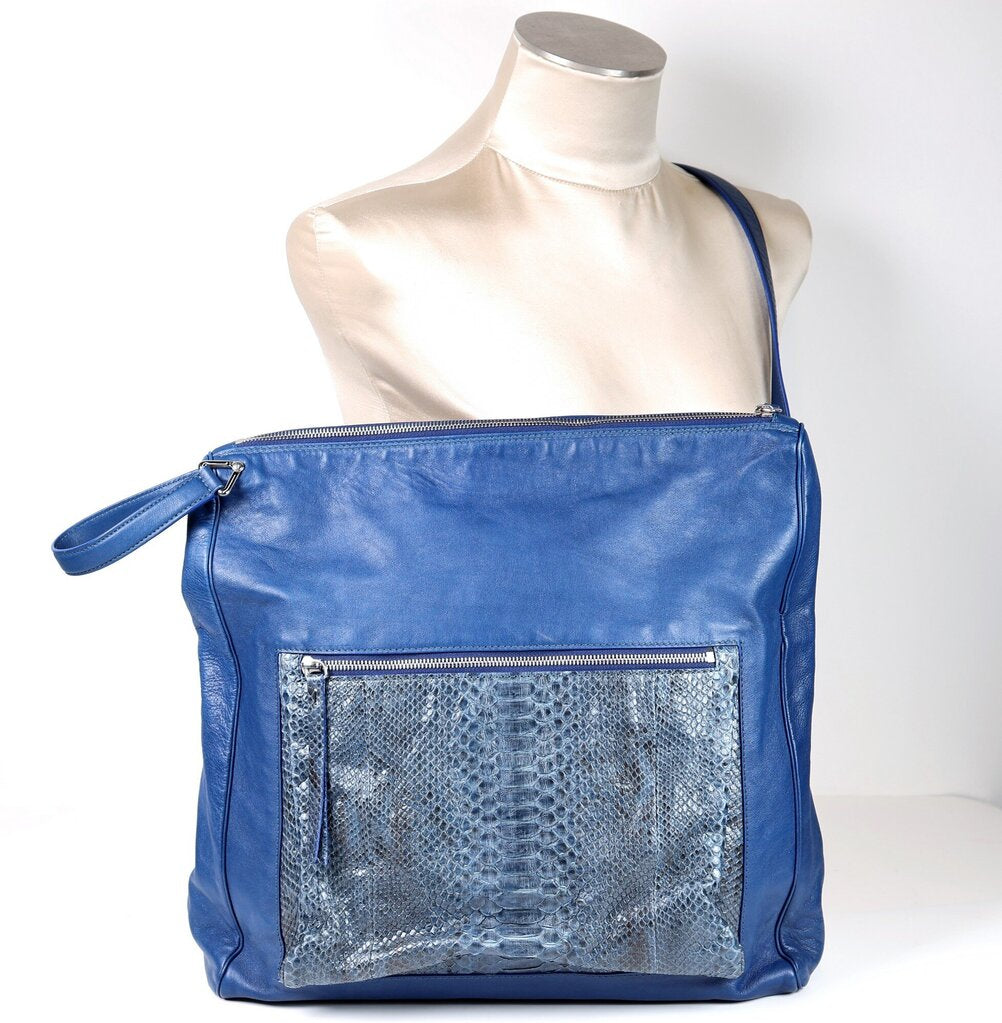 Blue Leather/Snakeskin Messenger Bag