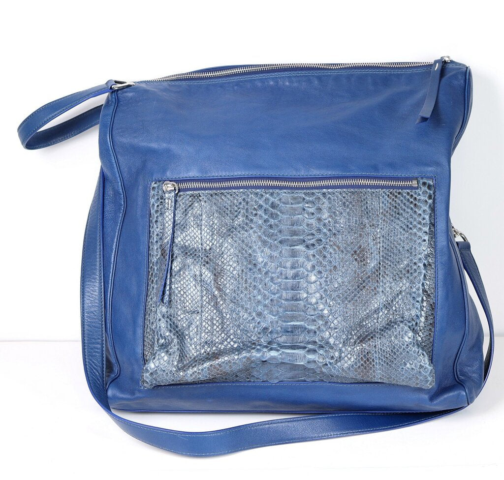 Blue Leather/Snakeskin Messenger Bag