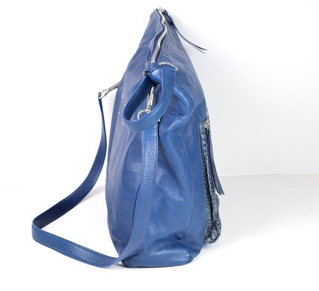 Blue Leather/Snakeskin Messenger Bag