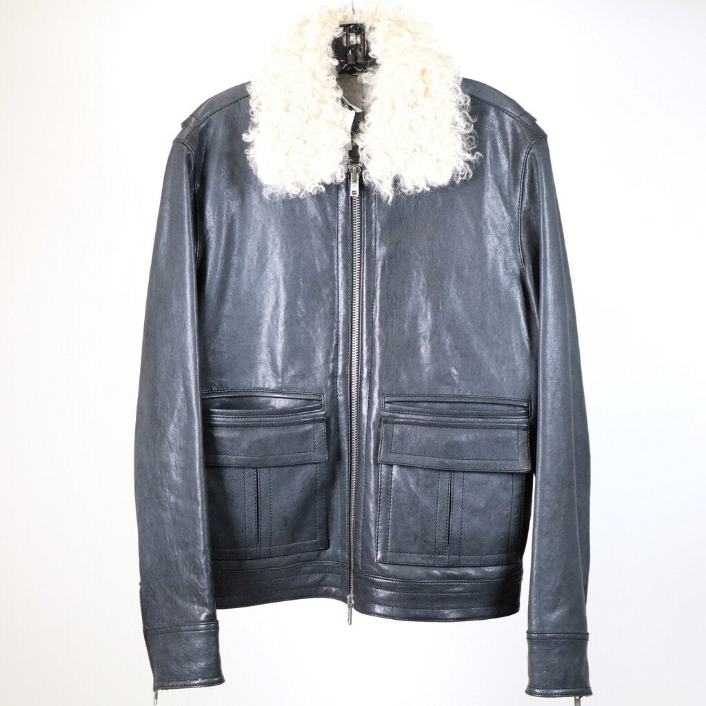Men's Leather Jacket Shearling Collar (M)