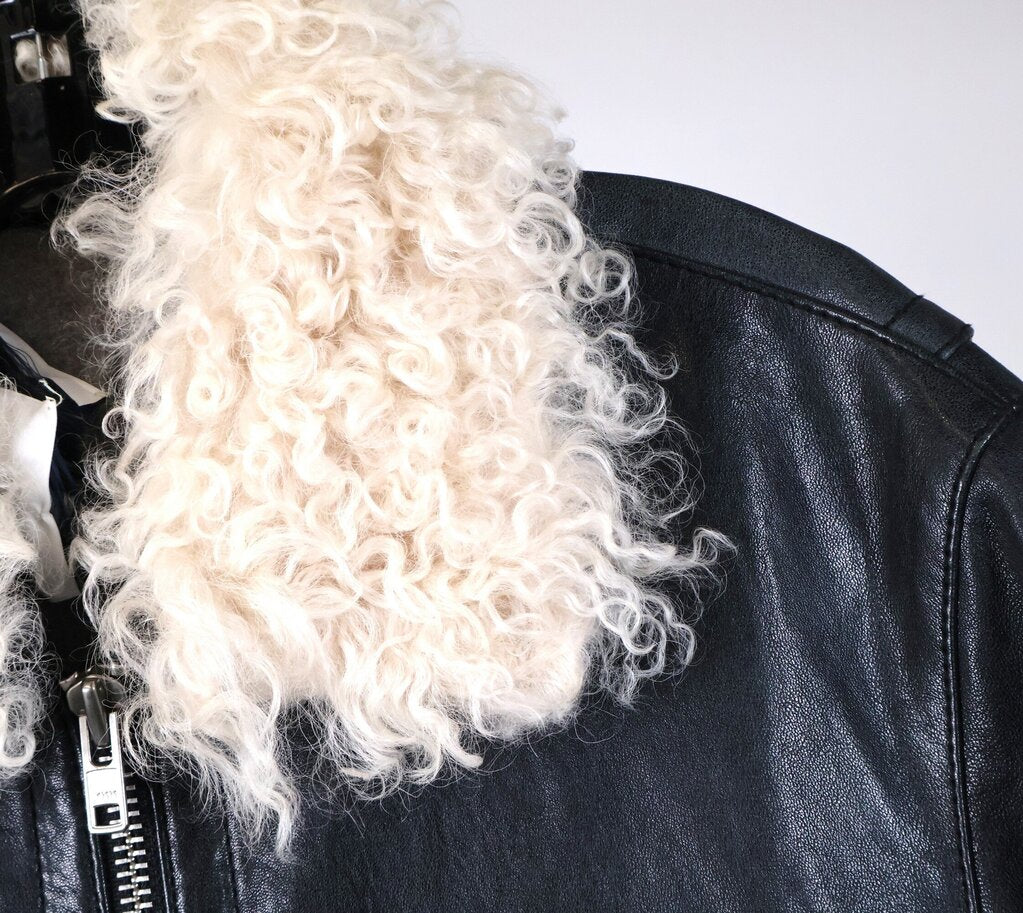 Men's Leather Jacket Shearling Collar (M)