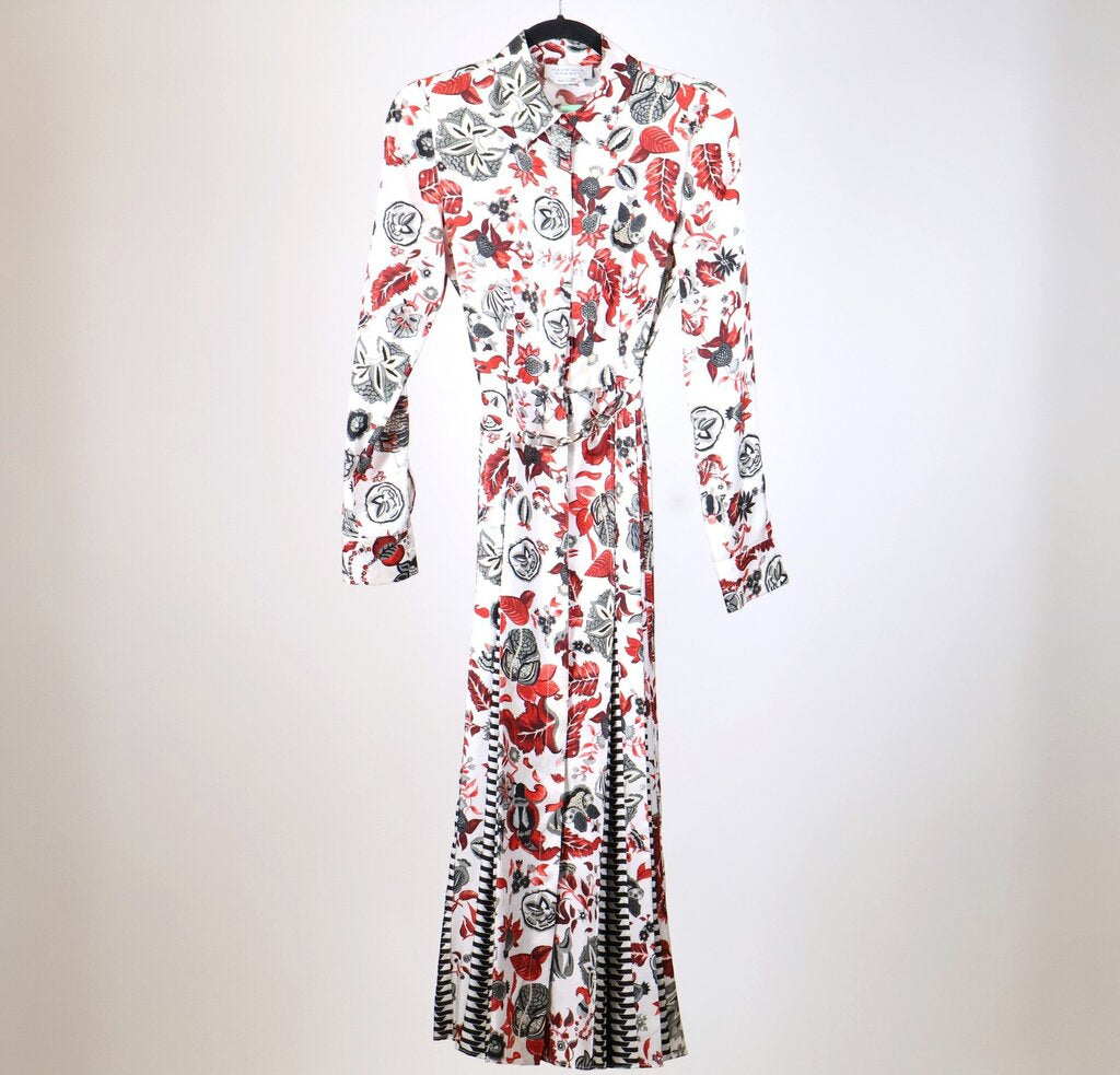 Silk Floral Pleated Maxi Dress (S)
