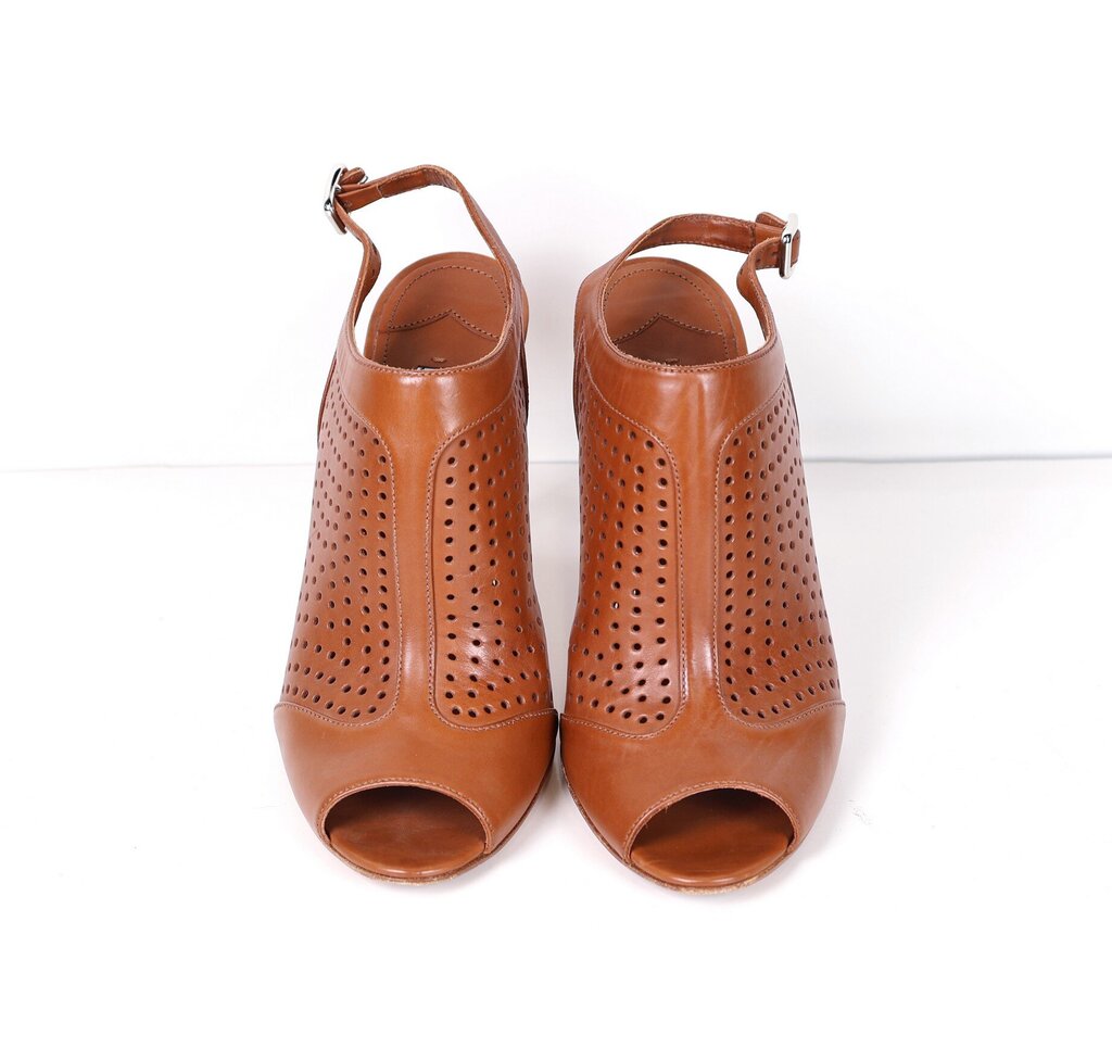Perforated Brown Leather Sling Back Stiletto (39/9)