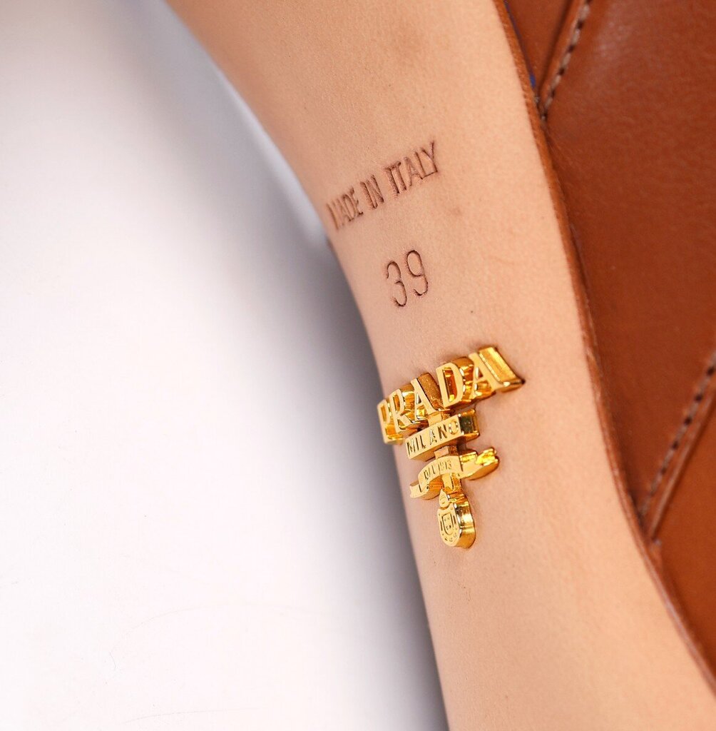Perforated Brown Leather Sling Back Stiletto (39/9)