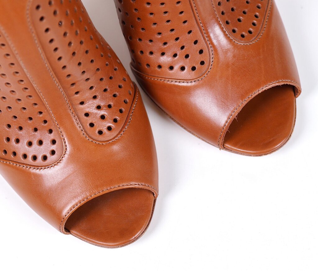 Perforated Brown Leather Sling Back Stiletto (39/9)
